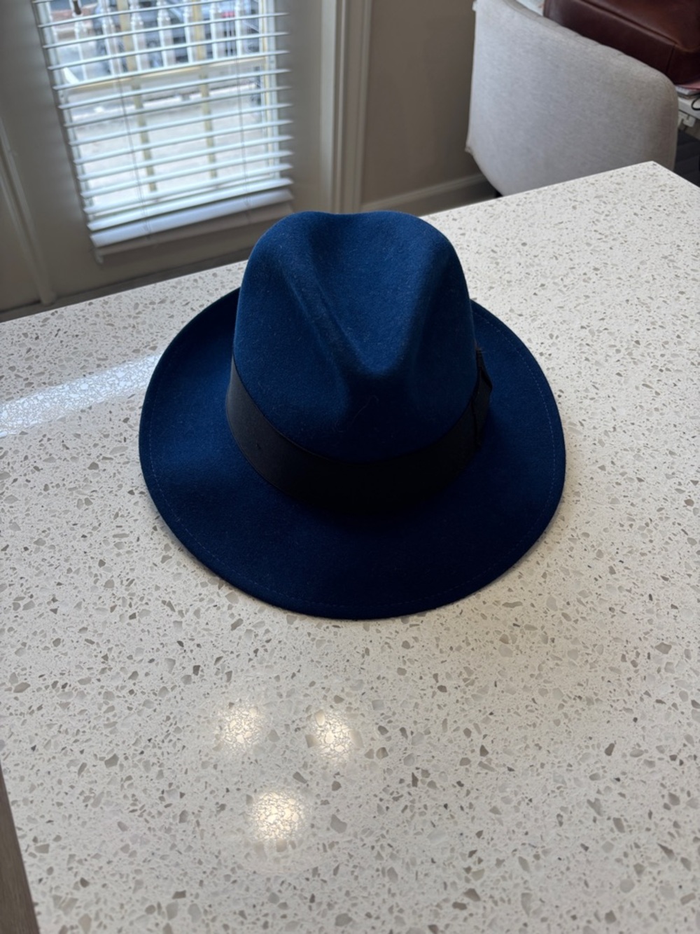 Men's Navy Felt Fedora with Black Band